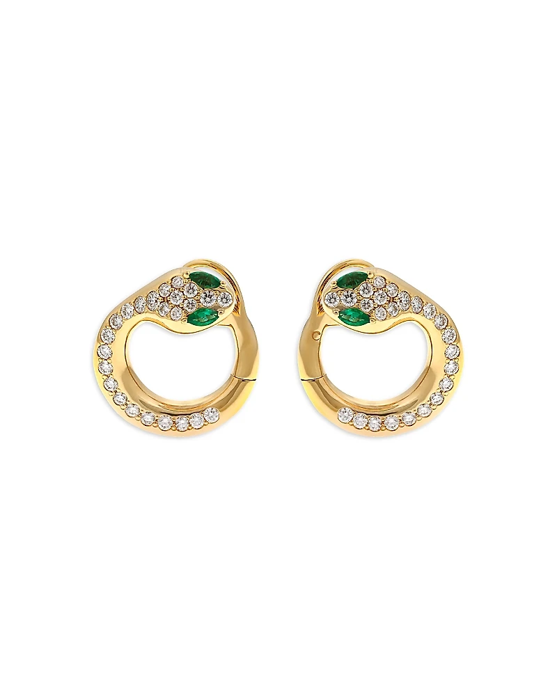 Crivelli 18K Yellow Gold Diamond & Emerald Serpent Hoop Earrings - Exclusive, Italy Campaign