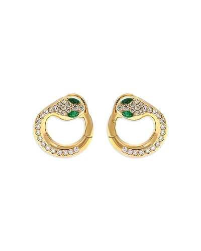 Crivelli 18K Yellow Gold Diamond & Emerald Serpent Hoop Earrings - Exclusive, Italy Campaign