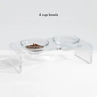 Small Clear Double Glass Bowl Pet Feeder, 1 Quart Bowls