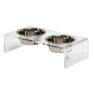 Small Double Bowl Pet Feeder, 1 Pint Bowls