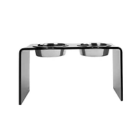 Tall Smoke Grey Pet Feeder, 2 Quart Bowls