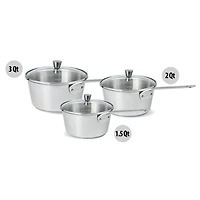 Cristel 1826 Collection 3 Pc Stainless Steel Saucepans with Lids Set