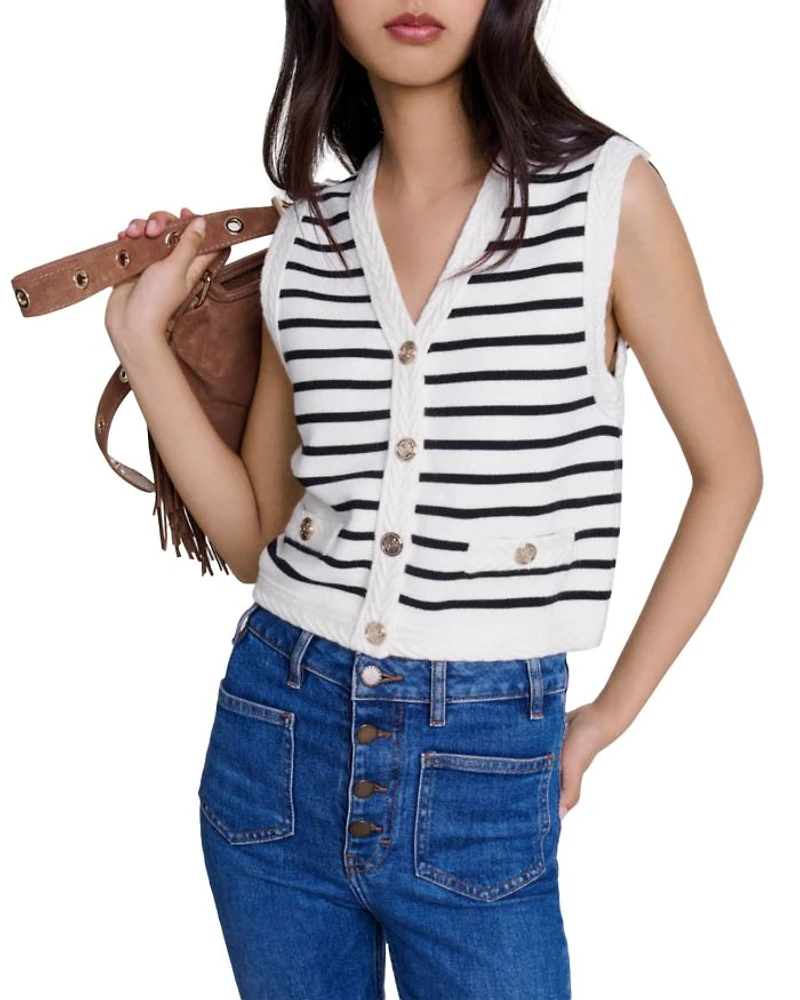 Melisse Striped Sleeveless Cardigan