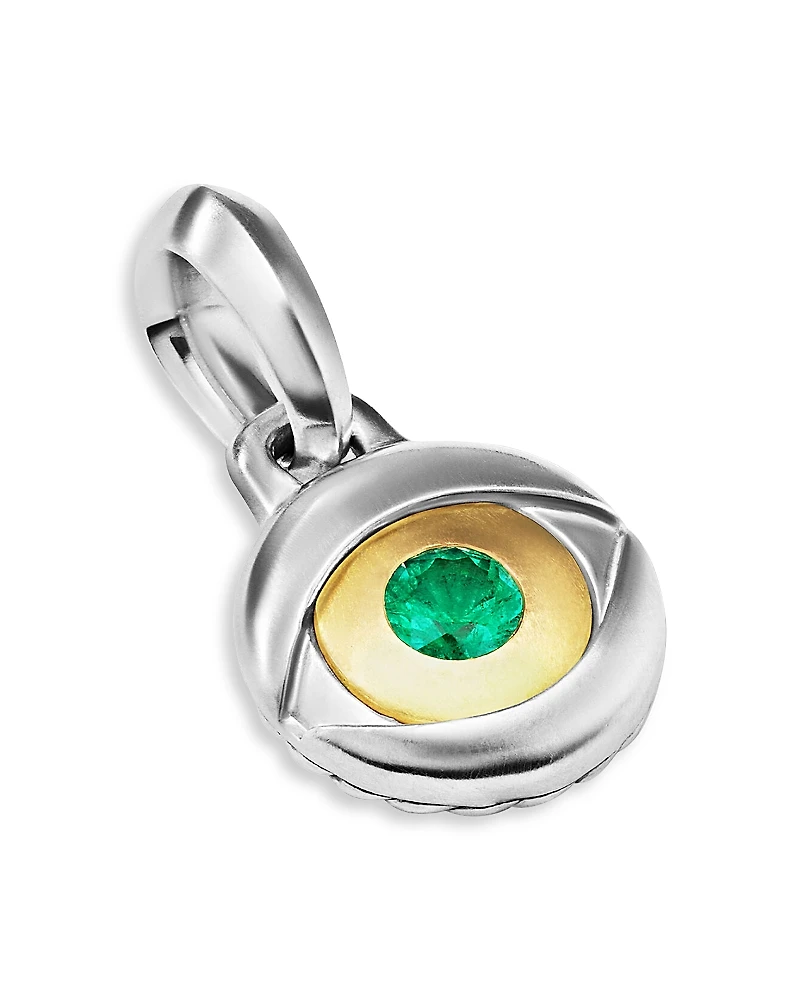 David Yurman Men's 18K Yellow Gold & Sterling Silver Amulets Emerald Evil Eye Pendant