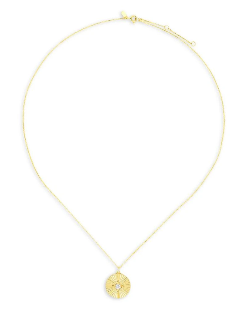 14K Yellow Gold Fluted Disc Pendant Necklace with Diamonds, 0.04 tcw