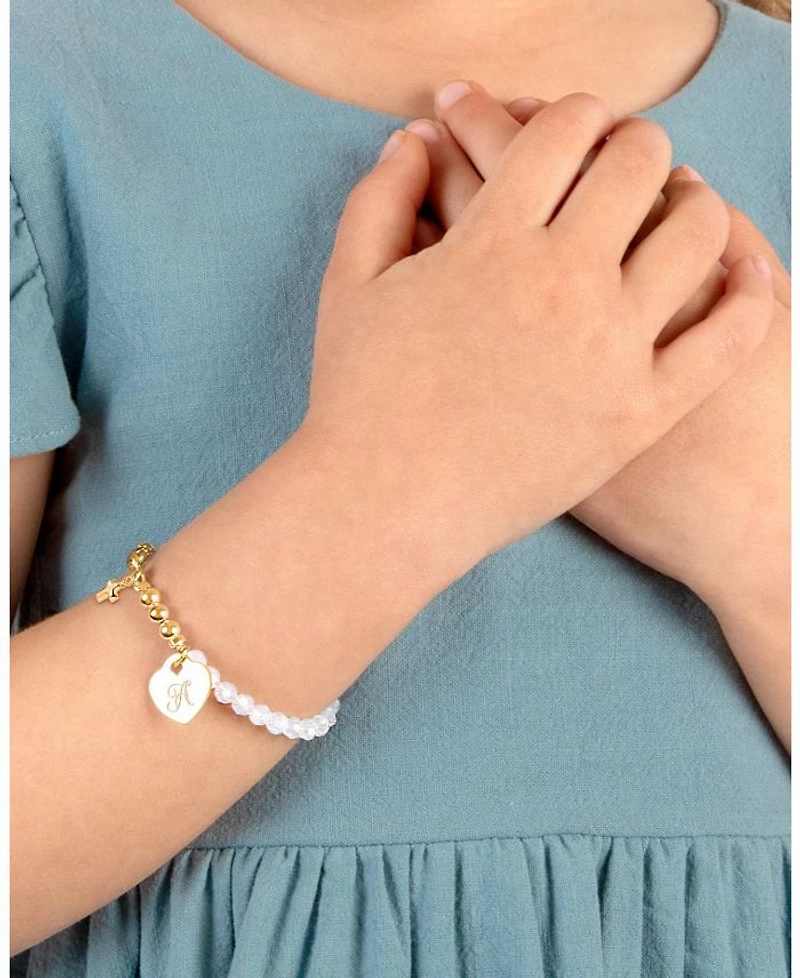 Children's 14K Gold Signature White Crystal with Cross Girls' 5.25" Bracelet