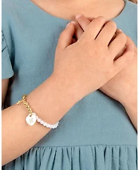 Children's 14K Gold Signature White Crystal with Cross Girls' 5.25" Bracelet