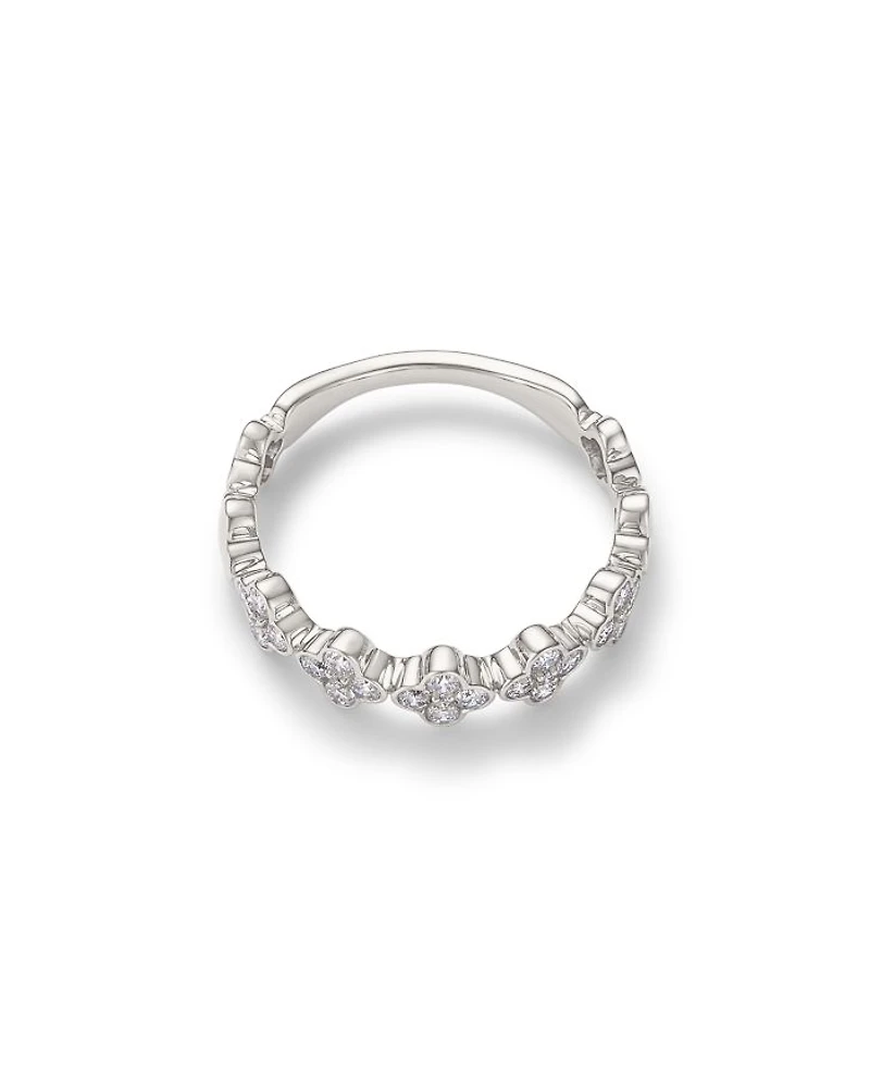 Diamond Clover Cluster Band in 14K White Gold, 0.44 tcw