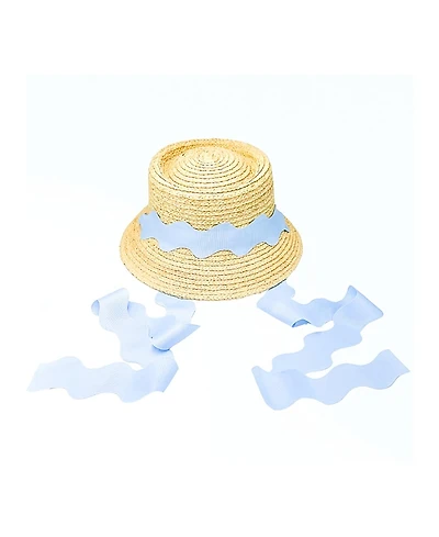Bits & Bows Girls' Straw Harbor Hat with Scalloped Ribbon - Little Kid, Big Kid