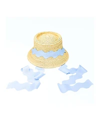 Bits & Bows Girls' Straw Harbor Hat with Scalloped Ribbon - Little Kid, Big Kid
