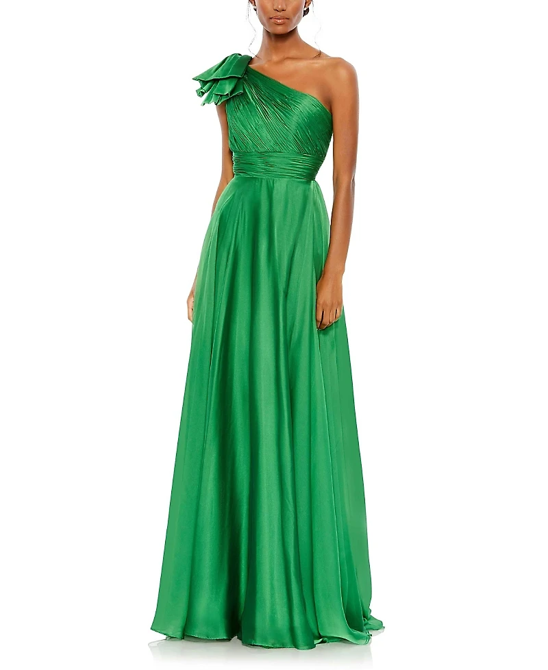 Mac Duggal Pleated One Shoulder Chiffon Gown