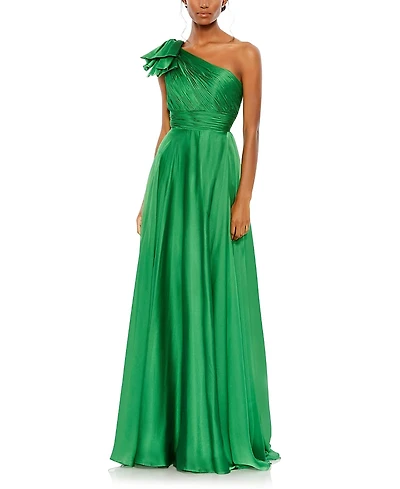 Mac Duggal Pleated One Shoulder Chiffon Gown
