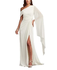 Tadashi Shoji Quill Draped Cape Sleeve Gown