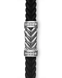 Men's Sterling Silver Chevron Diamond Woven Black Rubber Bracelet