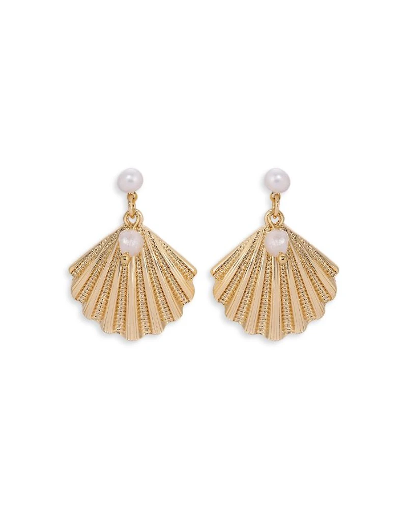 Scallop Shell Earrings with Cultured Freshwater Pearls