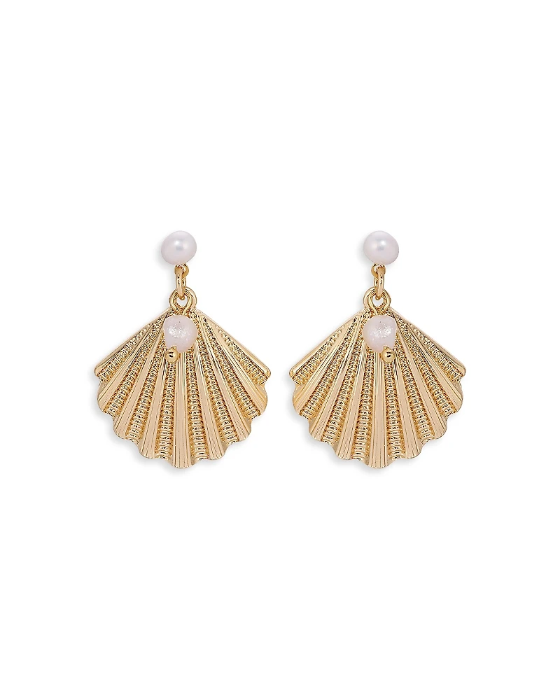 Ettika Scallop Shell Earrings with Cultured Freshwater Pearls