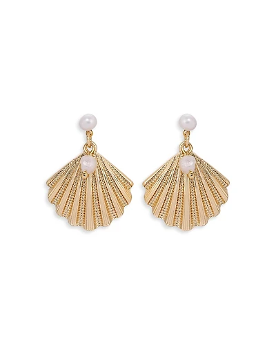 Ettika Scallop Shell Earrings with Cultured Freshwater Pearls