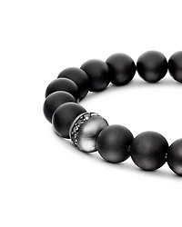 Men's Spiritual Beads Bracelet Sterling Silver with Black Onyx & Pavé Diamond Accent, 8mm