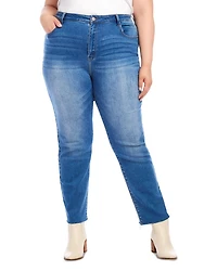 Plus High Rise Raw Hem Straight Jeans Denim