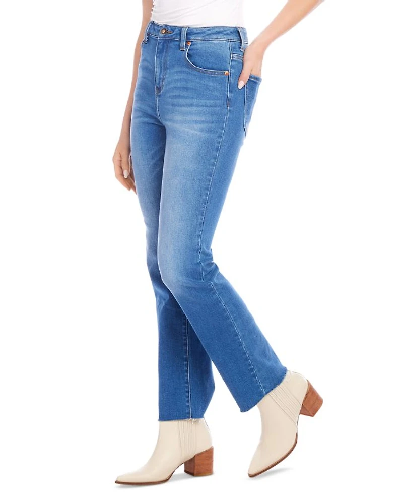 Petite High Rise Raw Hem Straight Jeans Denim