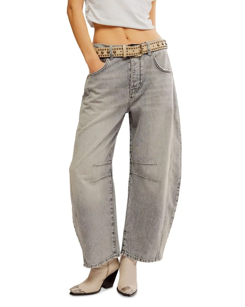 We The Free Good Luck Mid Rise Barrel Jeans Falcon Grey