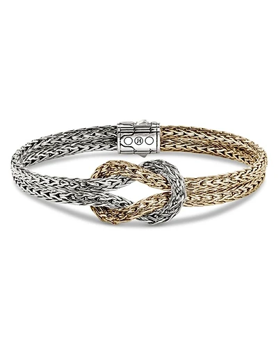 14K Yellow Gold & Sterling Silver Love Knot Woven Chain Statement Bracelet