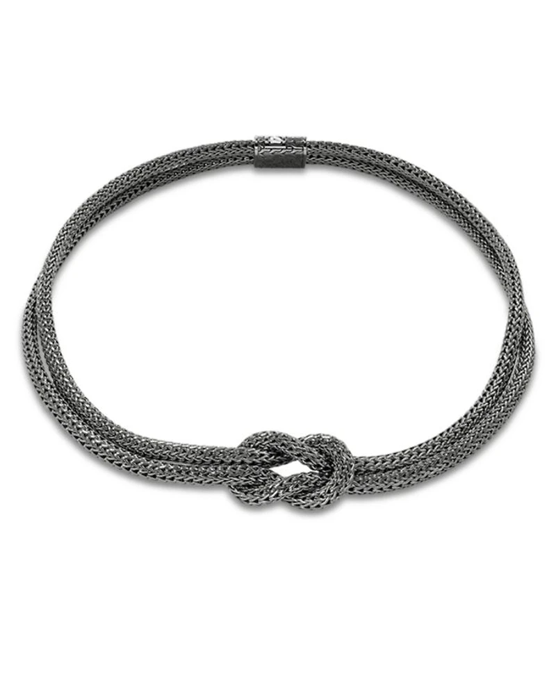 Black Rhodium-Plated Sterling Silver Love Knot Double Woven Chain Statement Necklace, 16"
