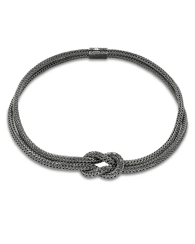 Black Rhodium-Plated Sterling Silver Love Knot Double Woven Chain Statement Necklace, 16"