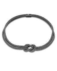 Black Rhodium-Plated Sterling Silver Love Knot Double Woven Chain Statement Necklace, 16"