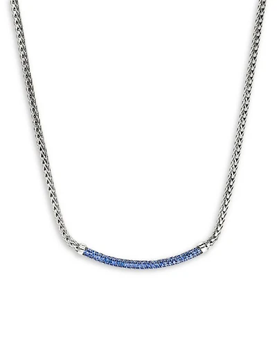 Sterling Silver JH Essentials Blue Sapphire Pavé Curved Bar Necklace, 16-18"