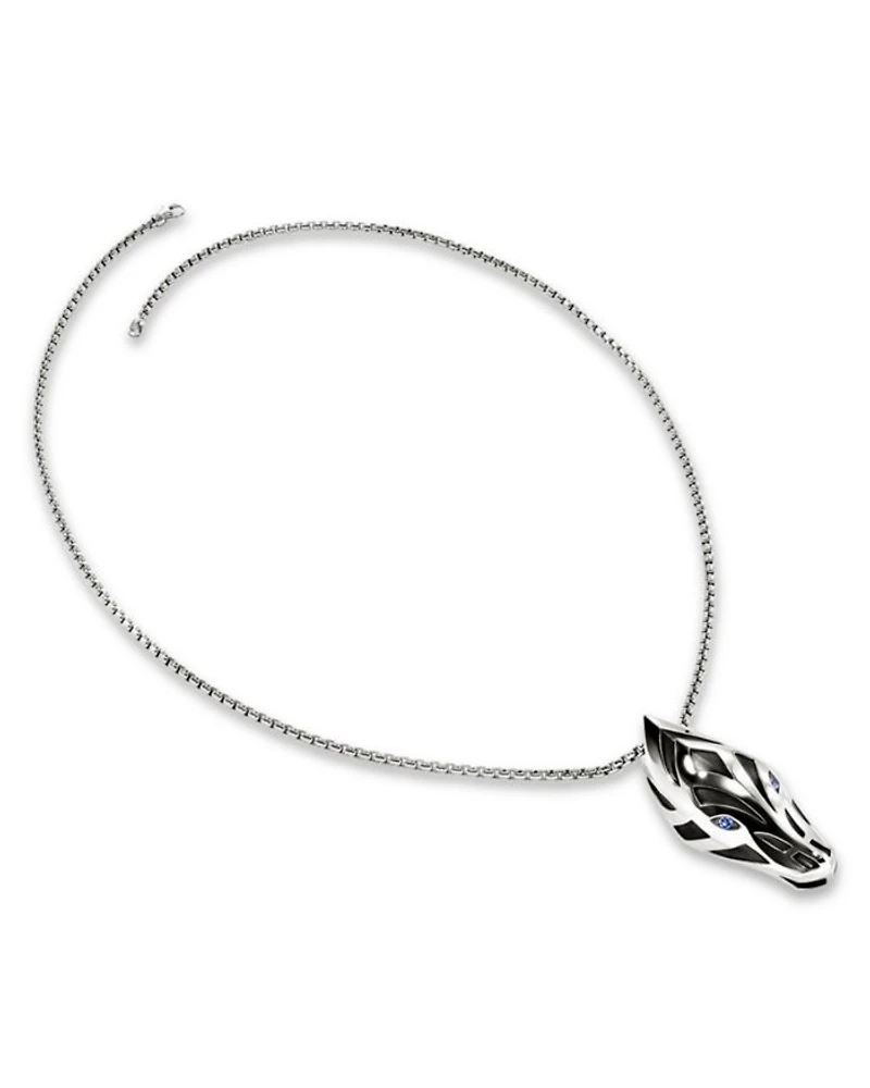 Men's Sterling Silver Naga Blue Sapphire Snake Pendant Necklace, 22"