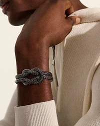 Black Rhodium Plated Sterling Silver Love Knot Woven Chain Statement Bracelet