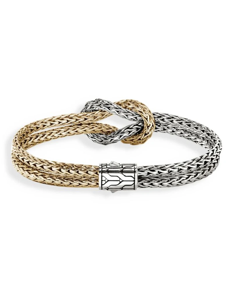 14K Yellow Gold & Sterling Silver Love Knot Woven Chain Statement Bracelet