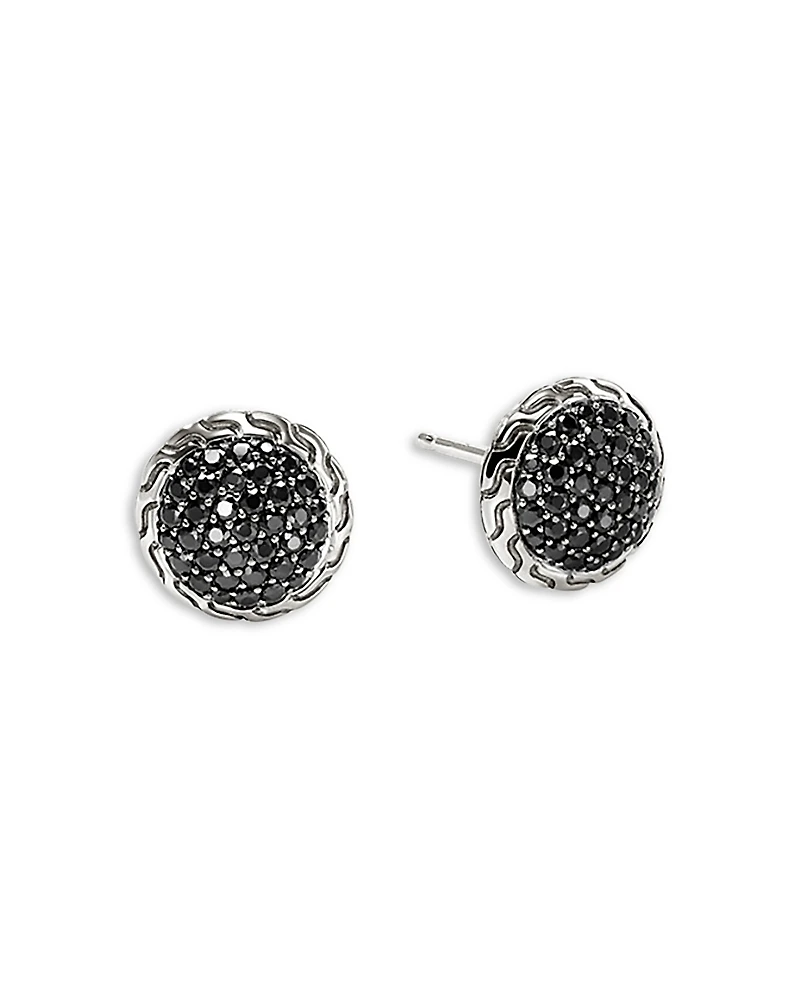 John Hardy Sterling Silver Jh Essentials Black Sapphire Pave Framed Stud Earrings