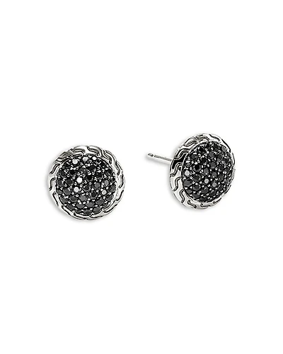 John Hardy Sterling Silver Jh Essentials Black Sapphire Pave Framed Stud Earrings