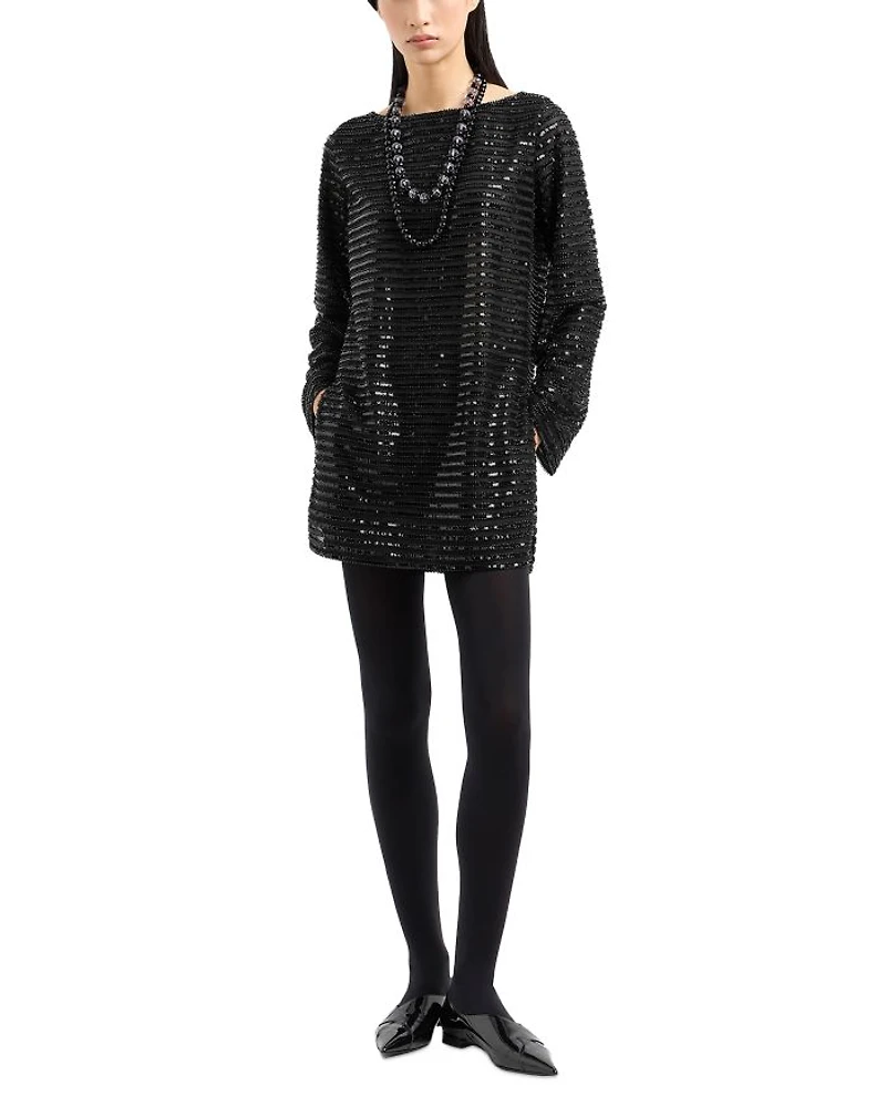 Sequined Stripe Mini Dress