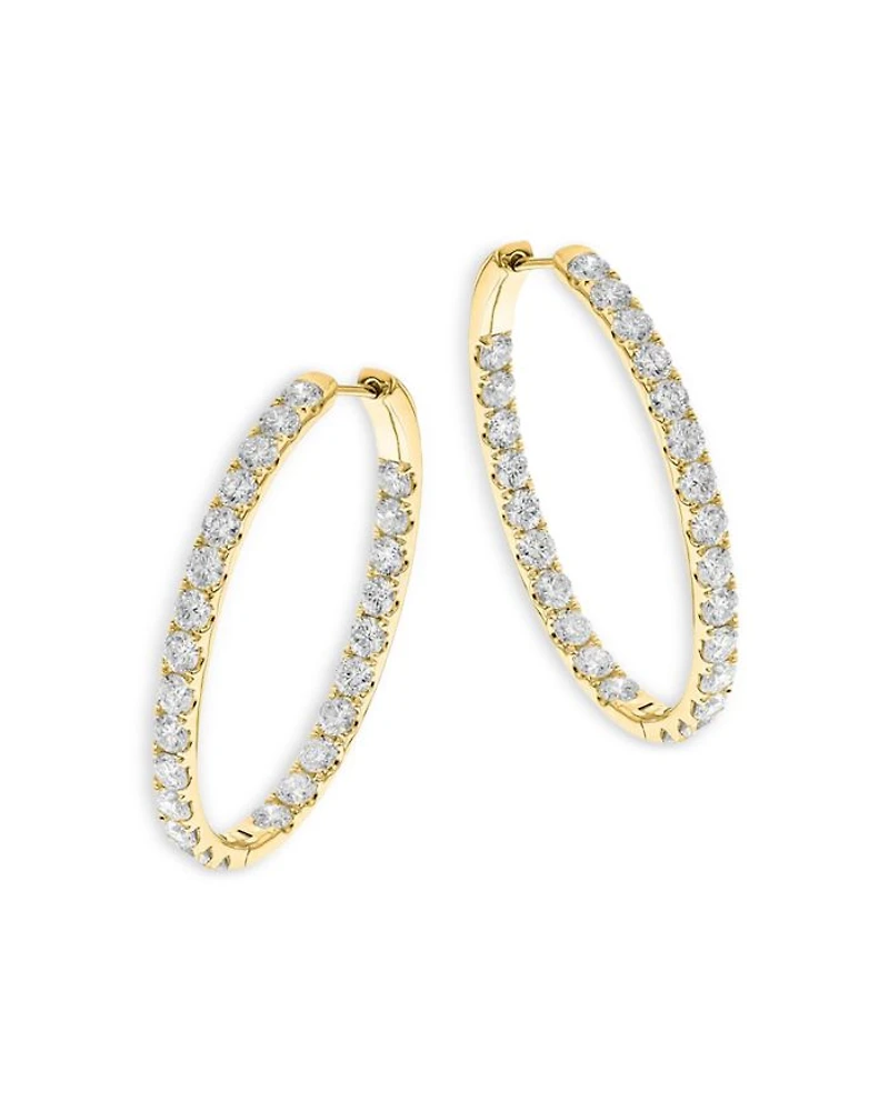 14K Yellow Gold Diamond Oval Hoop Earrings, 4.1 tcw