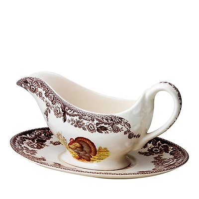 Spode Woodland Turkey Sauce Boat & Stand