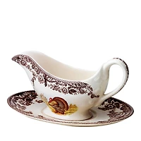 Spode Woodland Turkey Sauce Boat & Stand
