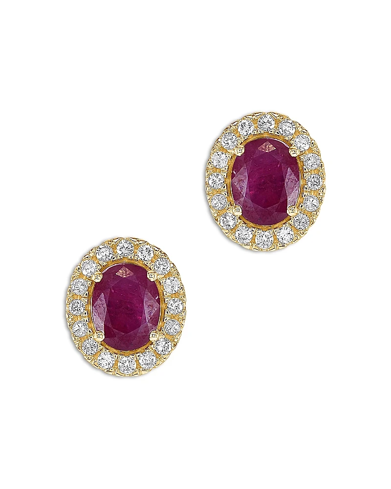 Bloomingdale's Fine Collection Ruby & Diamond Oval Halo Stud Earrings