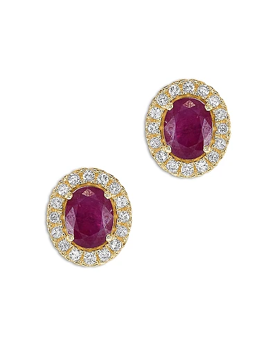 Bloomingdale's Fine Collection Ruby & Diamond Oval Halo Stud Earrings