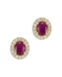 Bloomingdale's Fine Collection Ruby & Diamond Oval Halo Stud Earrings