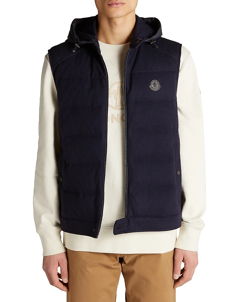 Moncler Rezila Cashmere & Nylon Full Zip Hooded Down Vest
