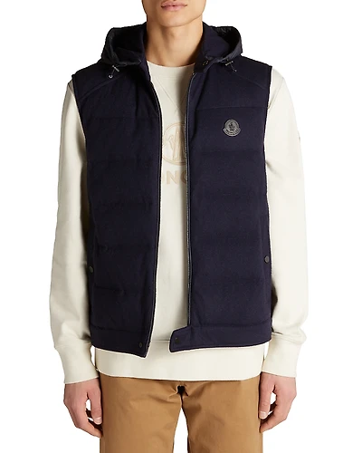 Moncler Rezila Cashmere & Nylon Full Zip Hooded Down Vest