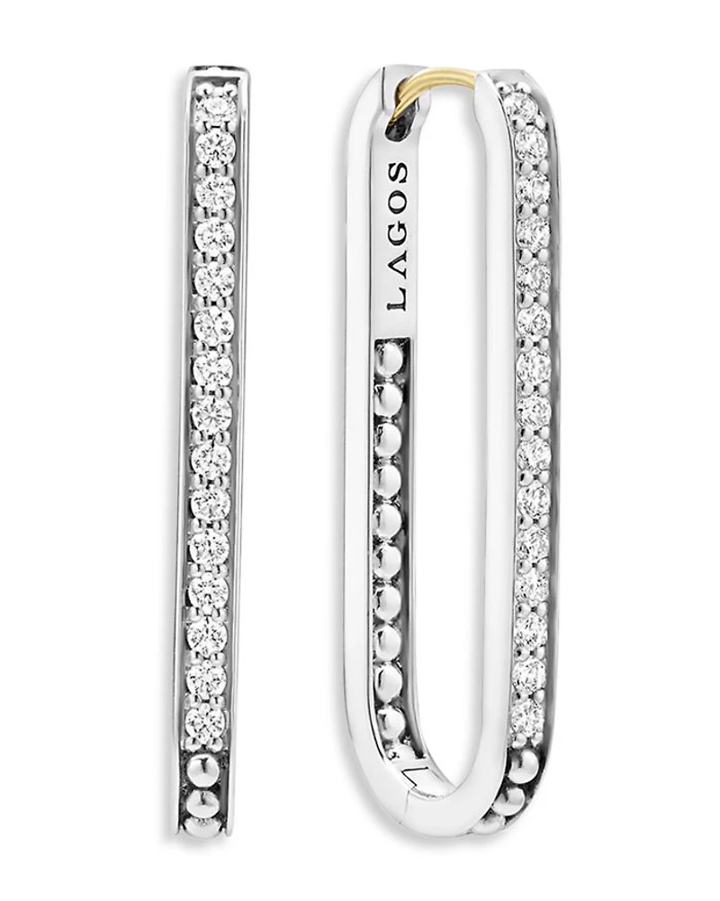 14K Yellow Gold & Sterling Silver Caviar Spark Diamond Medium Oval Hoop Earrings