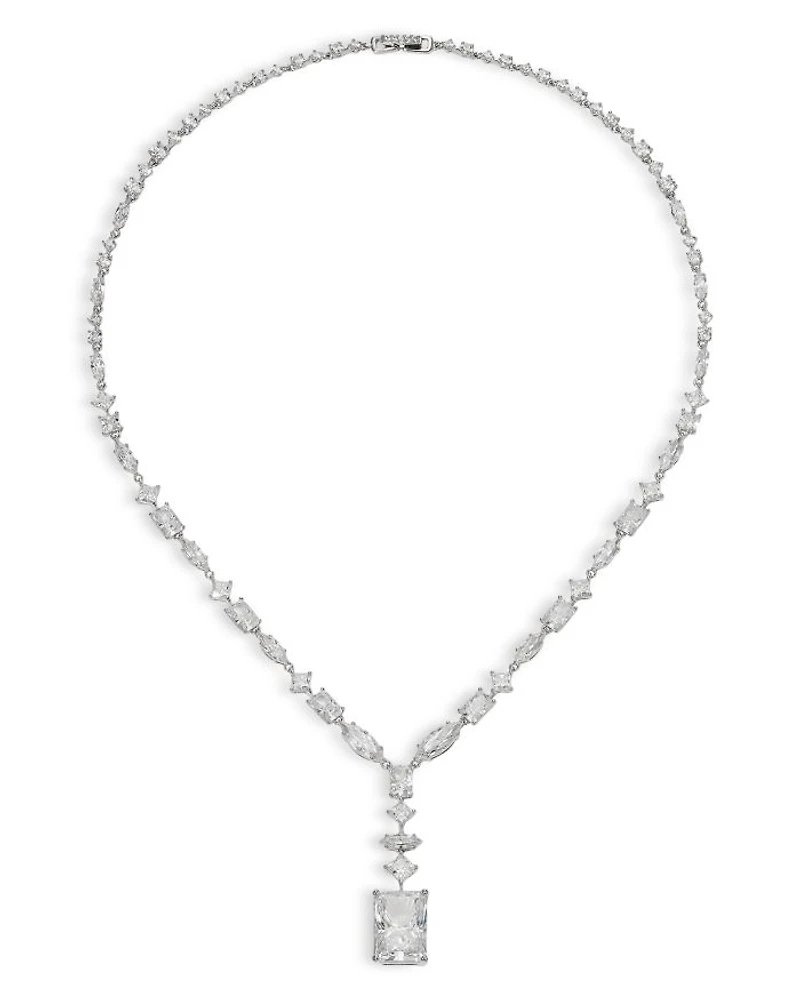 Rare Jewels Cubic Zirconia Statement Necklace Rhodium Plated, 16"