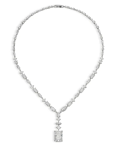 Nadri Rare Jewels Cubic Zirconia Statement Necklace Rhodium Plated, 16