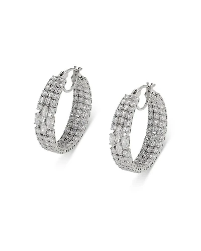 Rare Jewels Cubic Zirconia Hoop Earrings Rhodium Plated