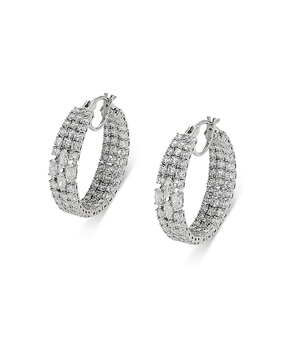 Nadri Rare Jewels Cubic Zirconia Hoop Earrings Rhodium Plated