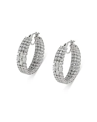 Nadri Rare Jewels Cubic Zirconia Hoop Earrings Rhodium Plated